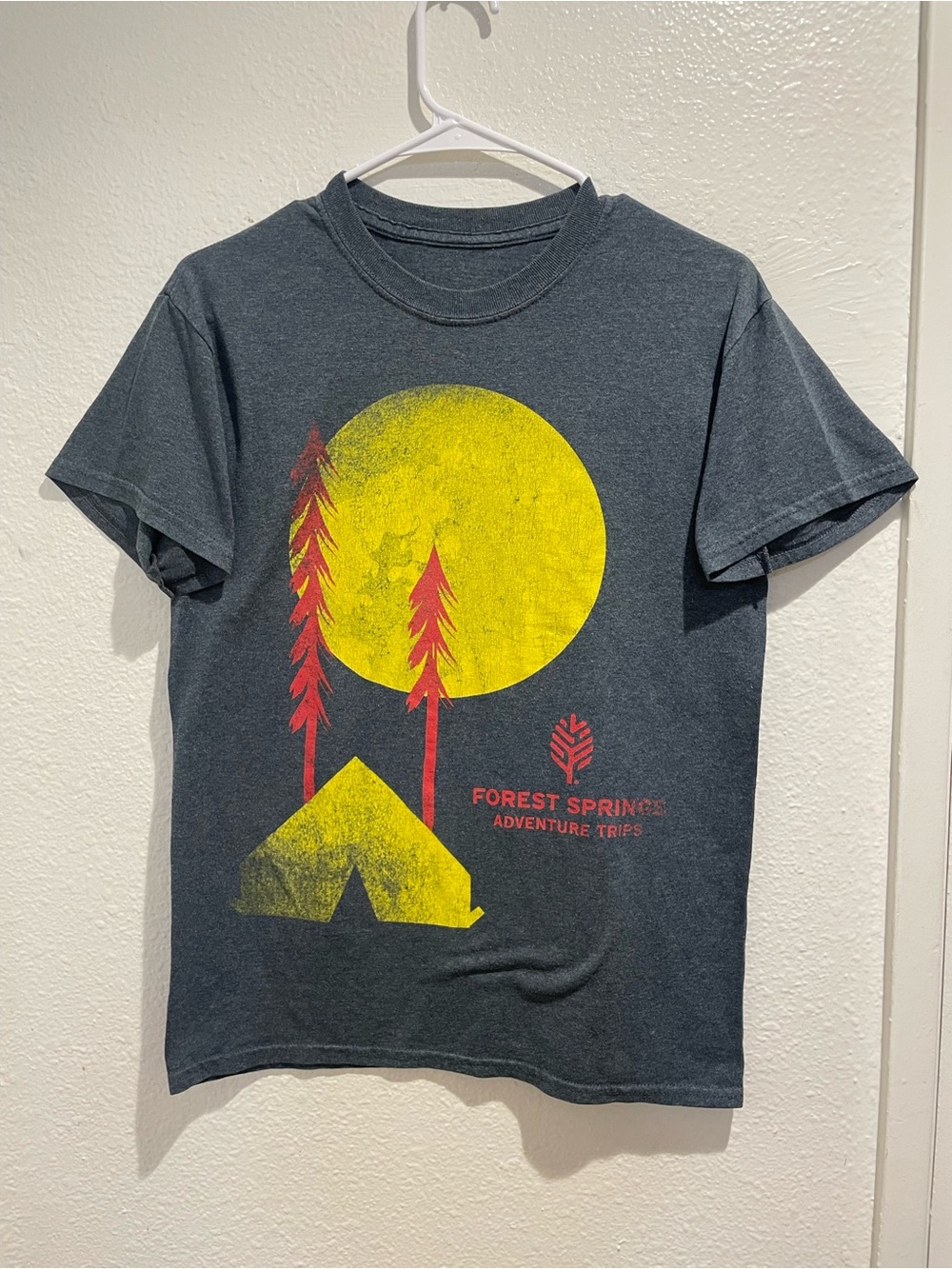 Forest Springs Adventure Trips Charcoal Gray Camp Graphic T-Shirt Men's Size S